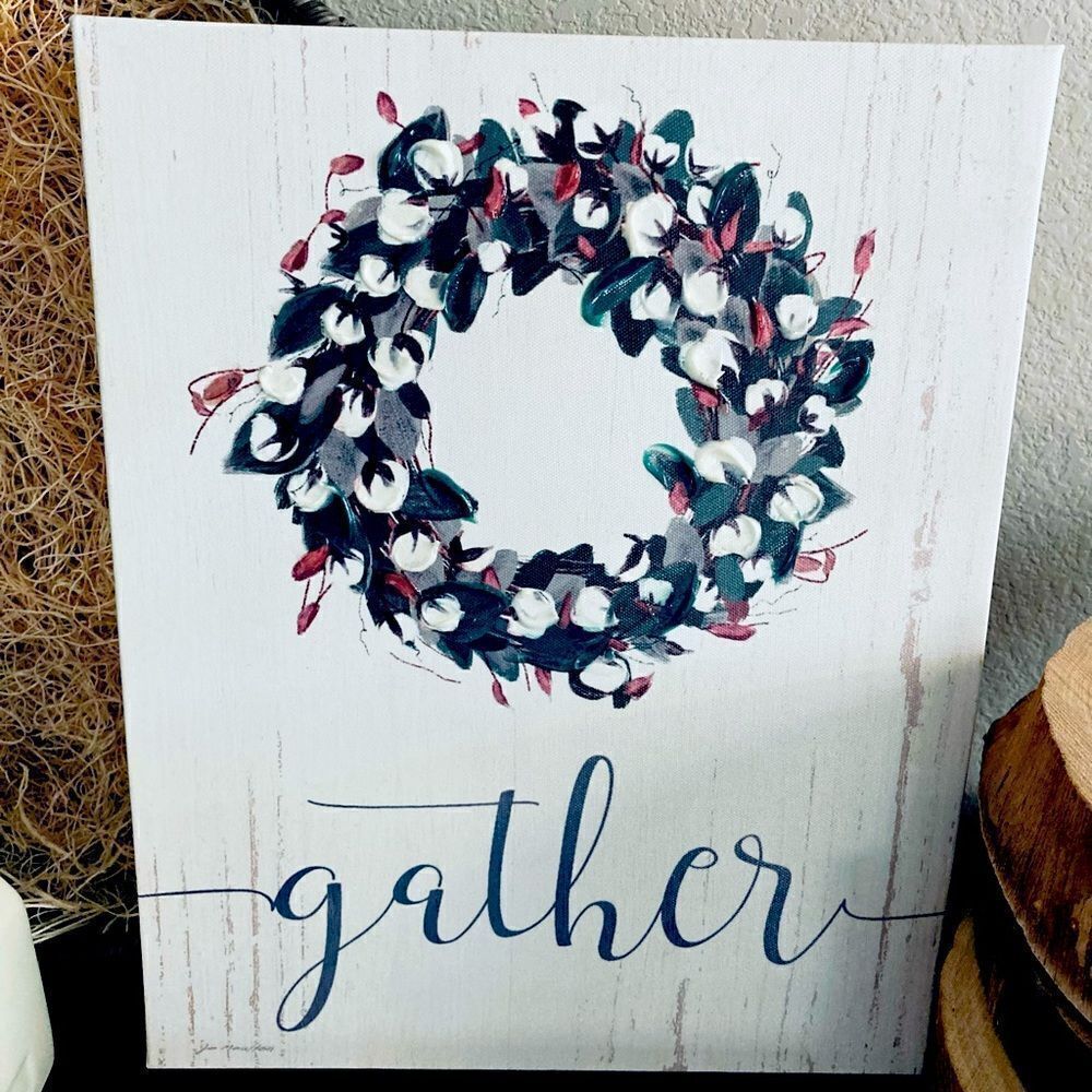 “Gather” Modern Wreath Canvas Wall Art Decor